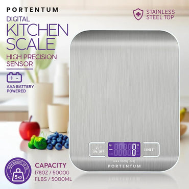 PORTENTUM Digital Kitchen Scale, 11lb Stainless Steel, Precise Food Scale - Gomix Brands Outlet