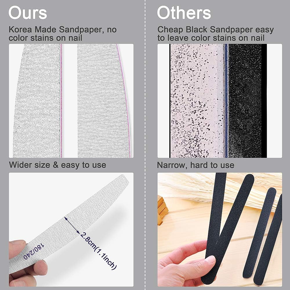 BLESWIN Double‑Sided Washable Nail Files 180/240 Grit – 12 Pack