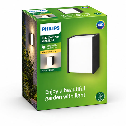Philips myGarden Macaw LED Outdoor Wall Light, 31 W, Black
