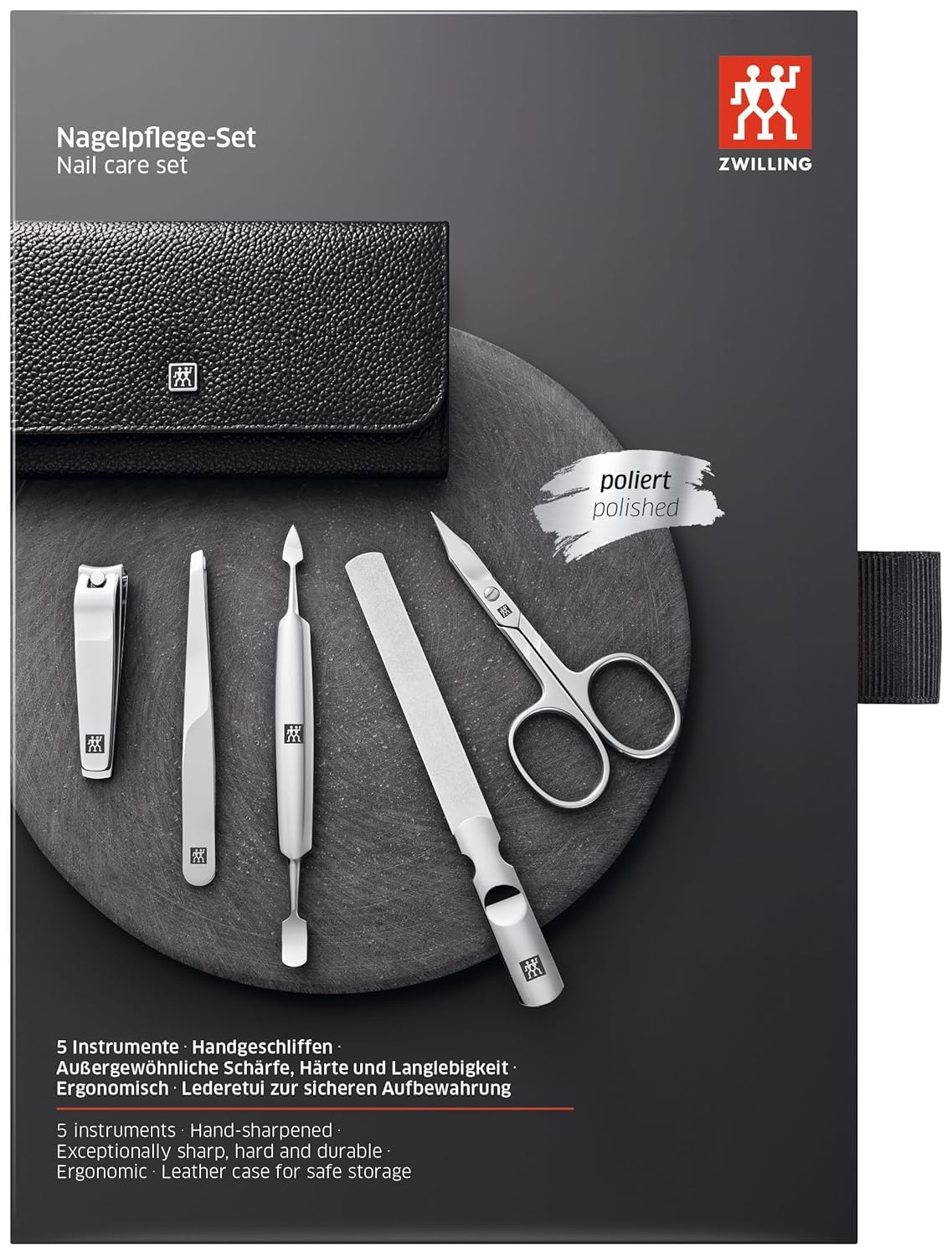 ZWILLING Classic INOX Travel Nail Kit, Red Leather 6-Piece Set
