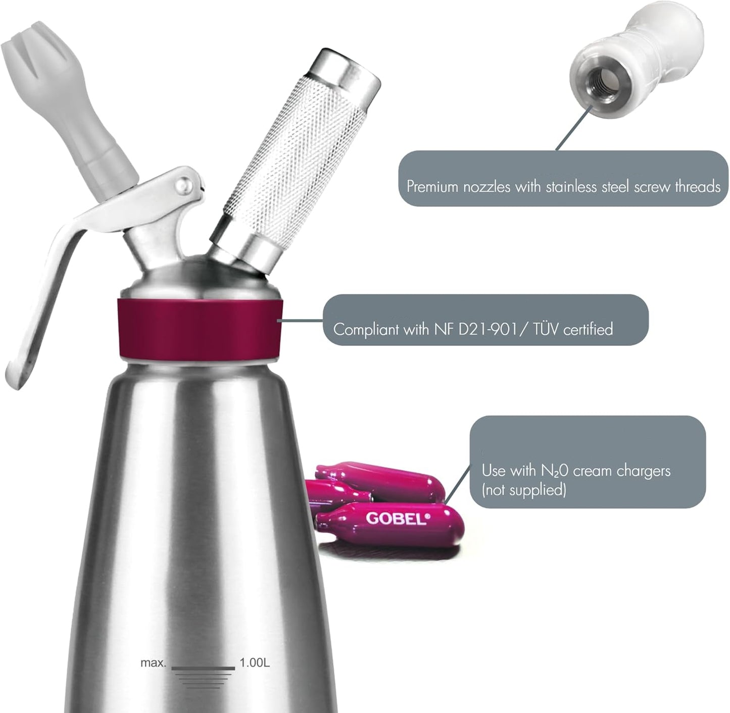 Gobel Professional Stainless Steel Siphon for Creamy Sauces and Espressos