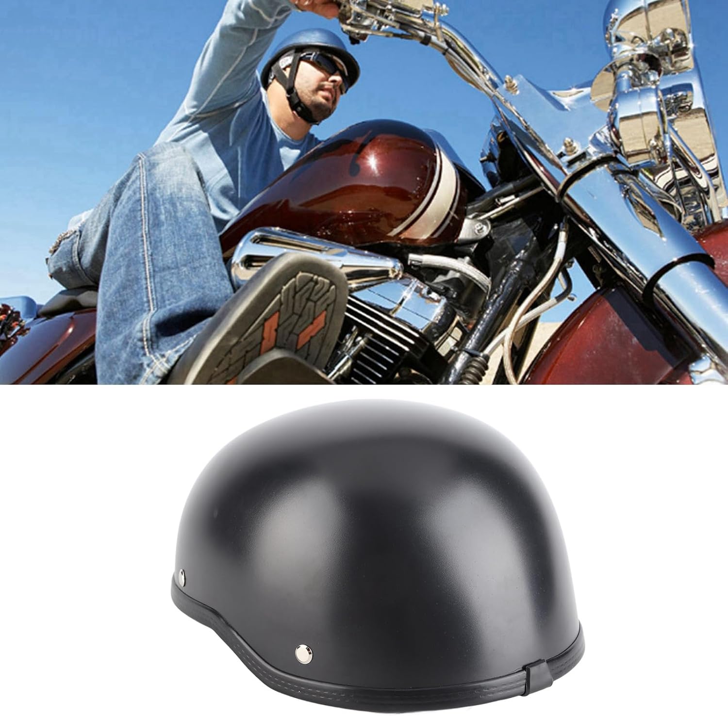 56-64cm Motorcycle Half Helmet FRP Matte Black Unisex Retro Open-Face