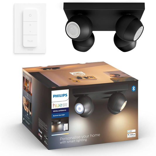 Philips Hue 4-Spot White Ambiance Smart LED Kit, Dimmable, App Control