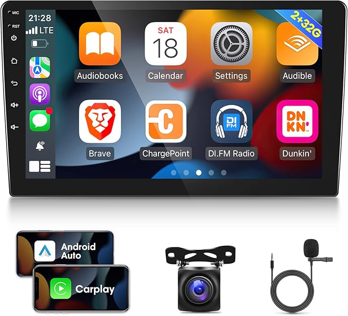 EKAT 10.1" Android 11 Double Din Car Stereo Wireless CarPlay