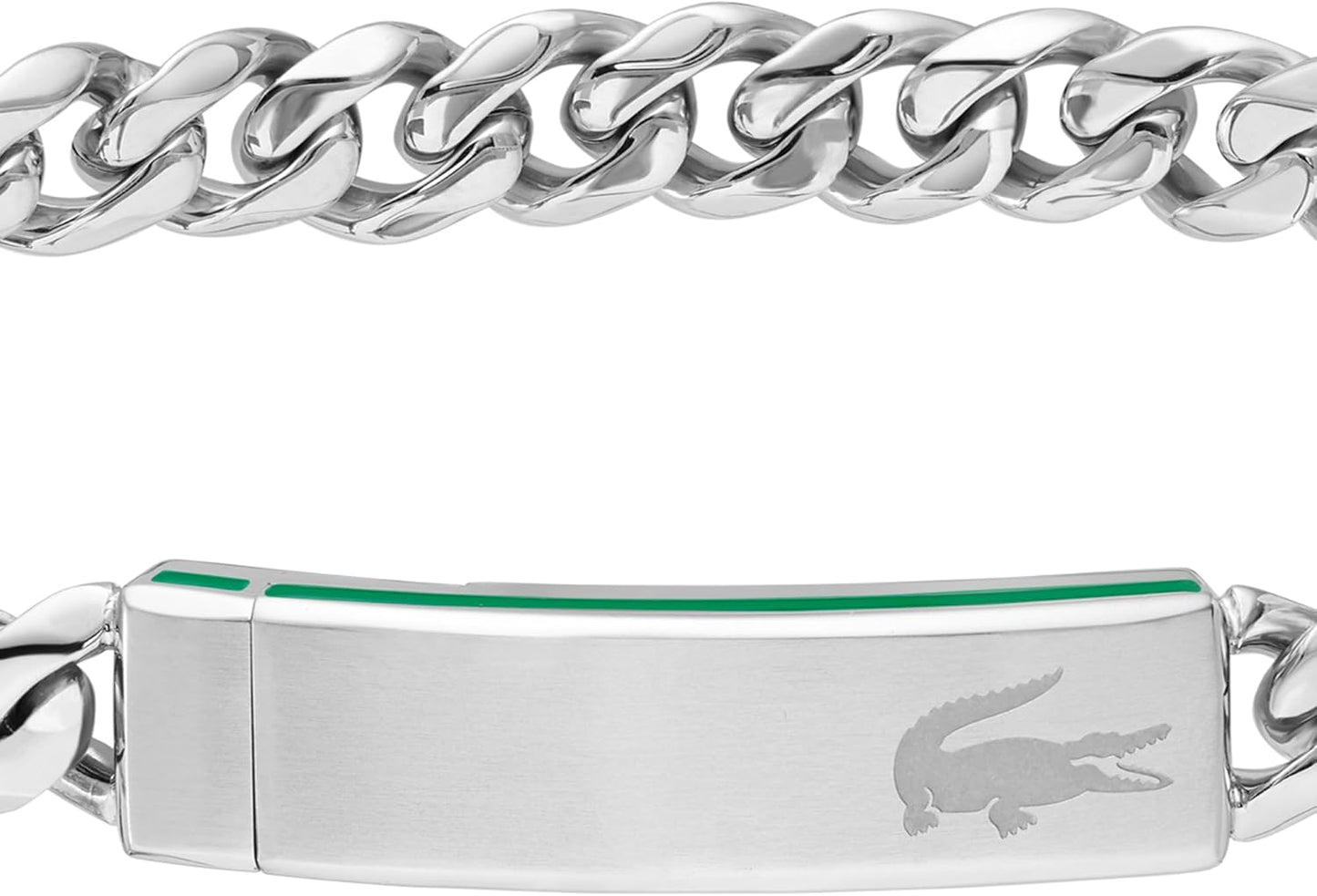 Lacoste Baseline Men's Stainless Steel Link Bracelet with Signature Green Stripe