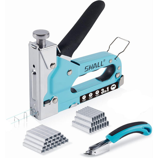 Shall 3-in-1 Adjustable Wooden Hand Stapler with 3000 Clips Blue