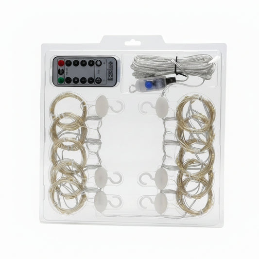 Barokee 300 LED Curtain String Lights with Remote, 8 Modes, USB Powered, IP44 Waterproof, Warm White, 3 x 3 m