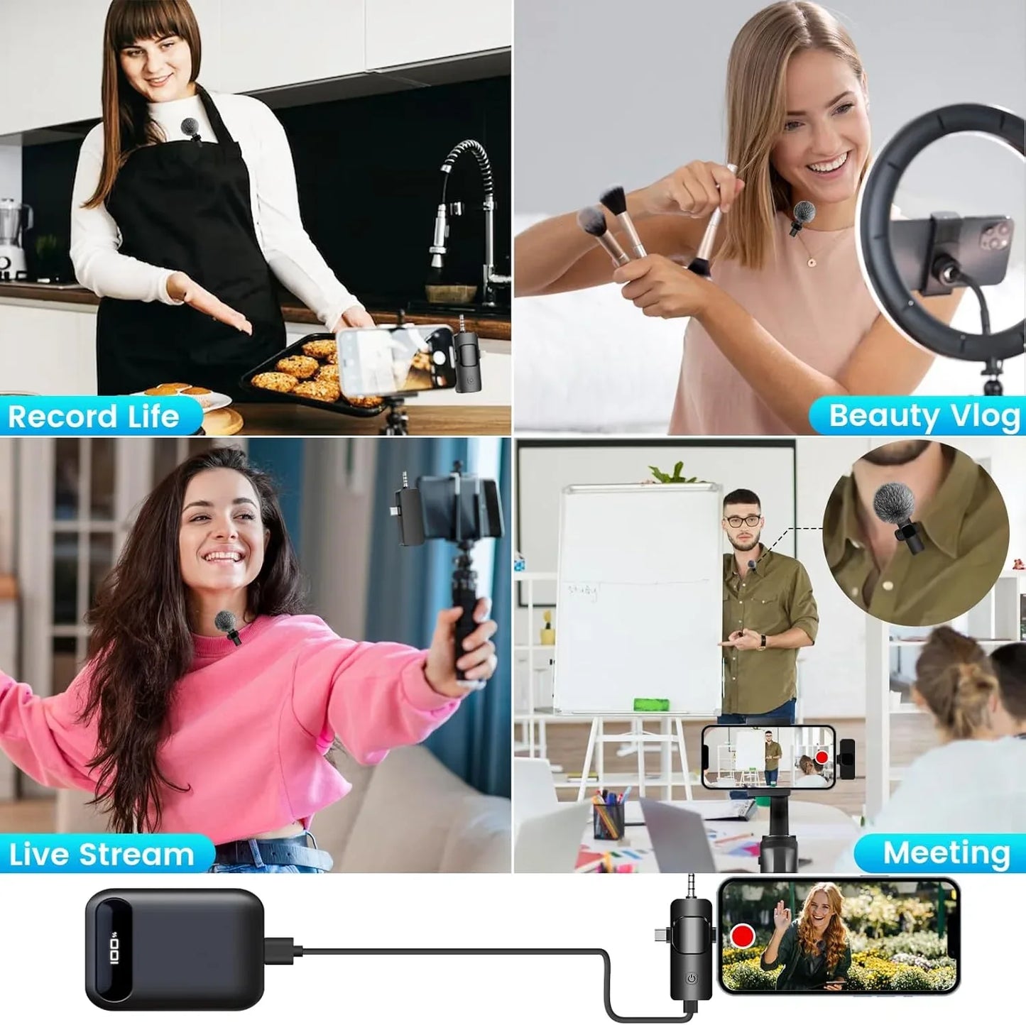 DAGIRT 4-in-1 Wireless Lavalier Mic – Ultra‑Low Delay, 65ft Range - Gomix Brands Outlet