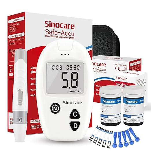 Sinocare Safe Accu Blood Glucose Monitor Kit with 50 Strips