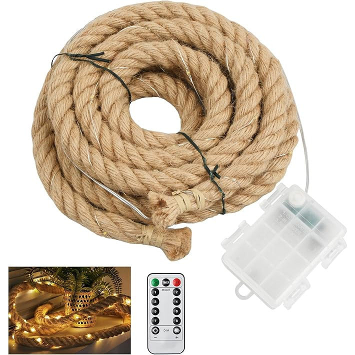 Litinliv 3m LED Hemp Rope Fairy Lights, 60 LEDs Remote