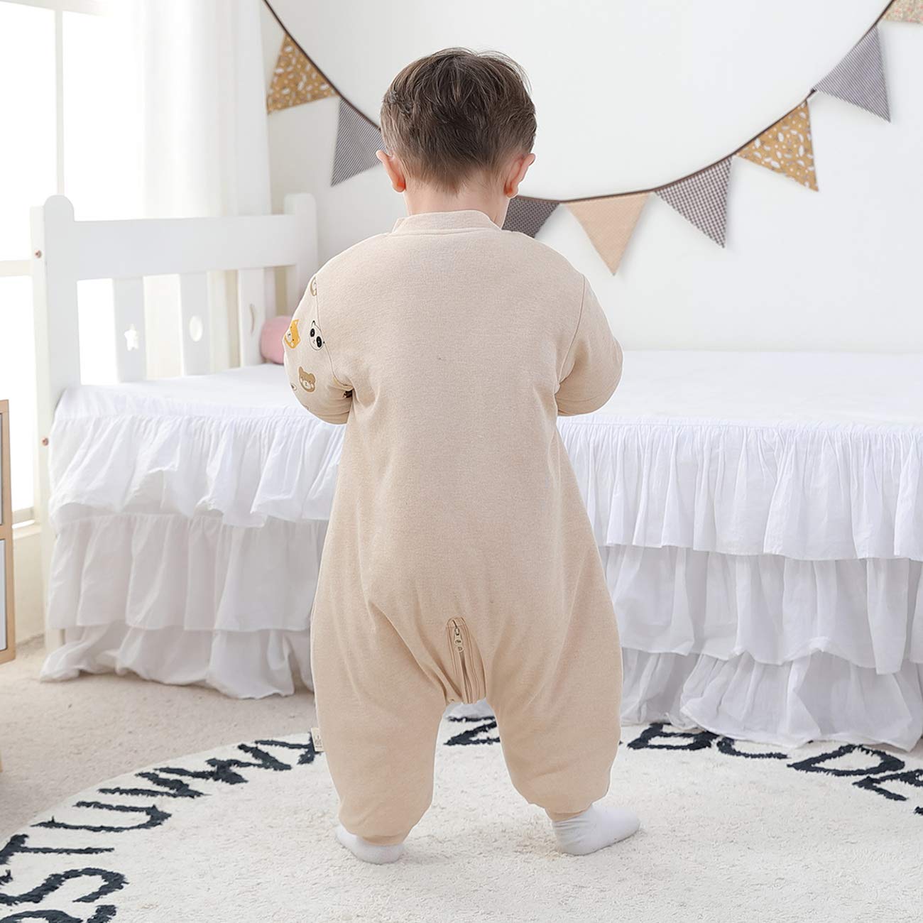 Cozy Bear-Themed Warm Lined Baby Sleeping Bag with Removable Sleeves