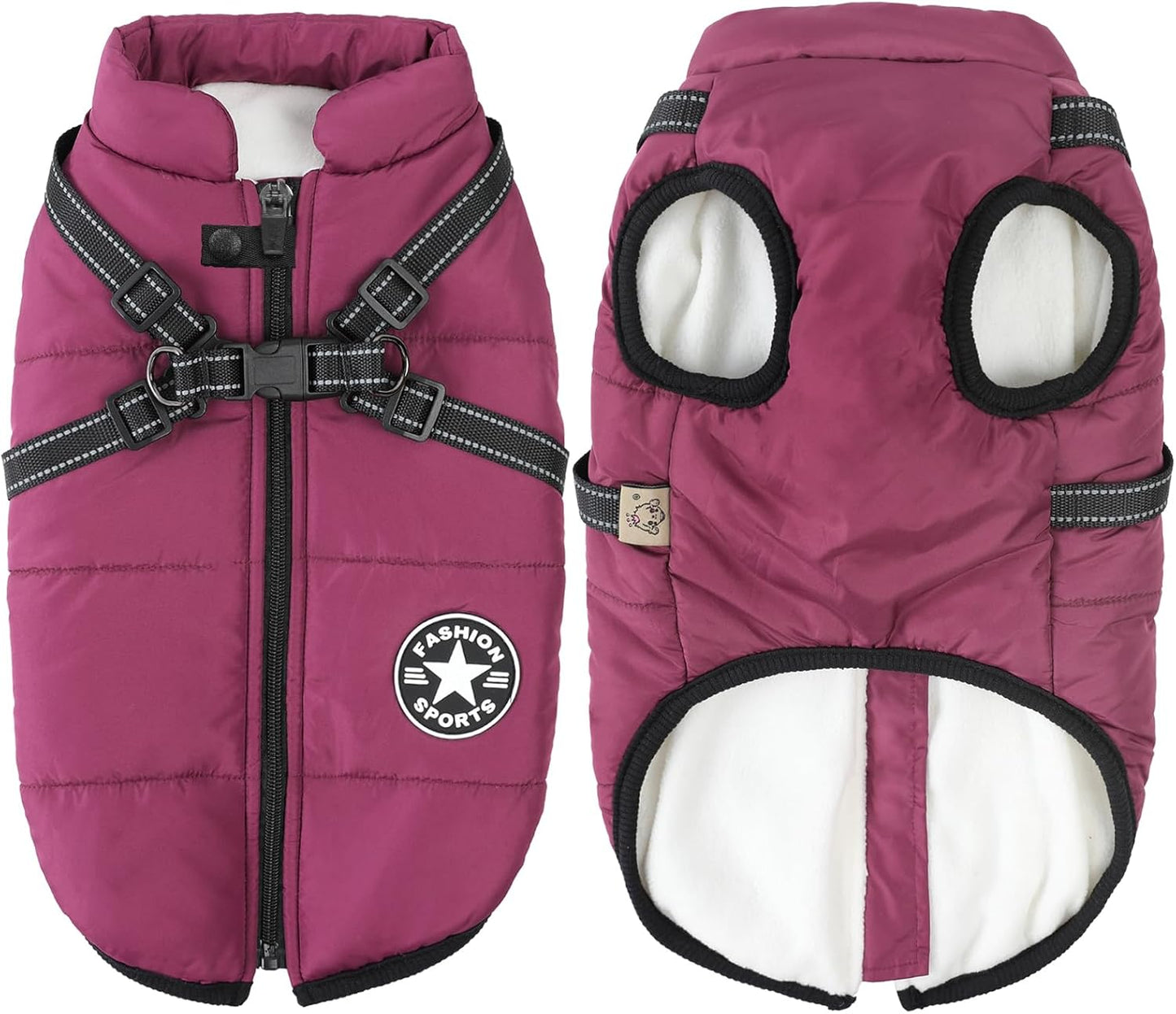 Aiboria Windproof Dog Jacket: Warm Fleece Vest with Harness