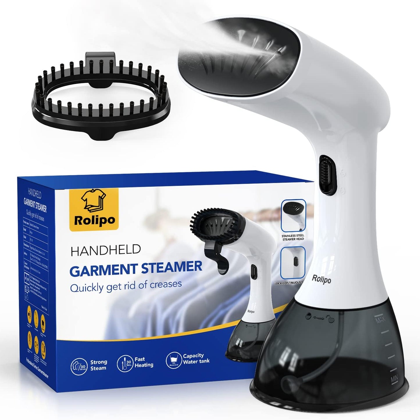 Rolipo Portable Garment Steamer with 400ml Water Tank, 2000W Power