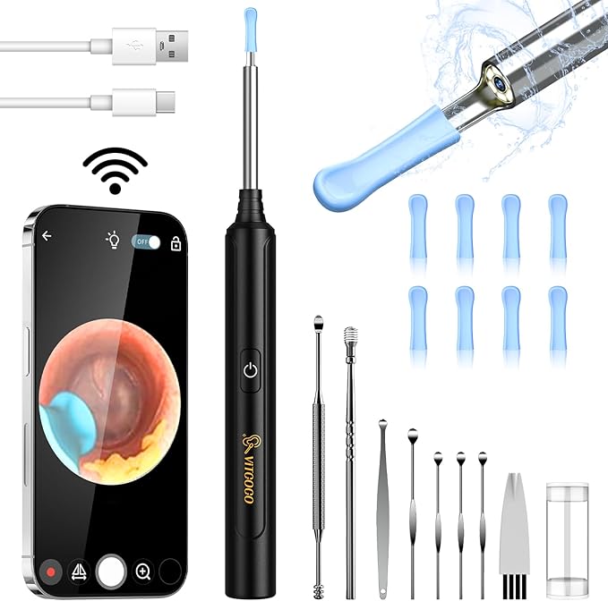 VITCOCO Wireless Ear Wax Removal Otoscope with 1296P HD Camera