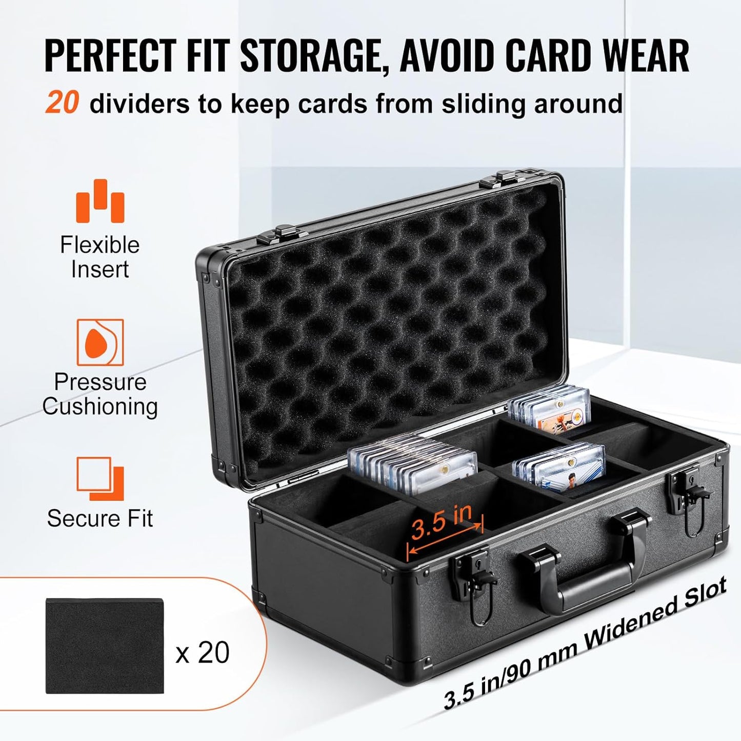 VEVOR Graded Card Storage Box, 4 Slots, Sports Card Holder with Key Lock