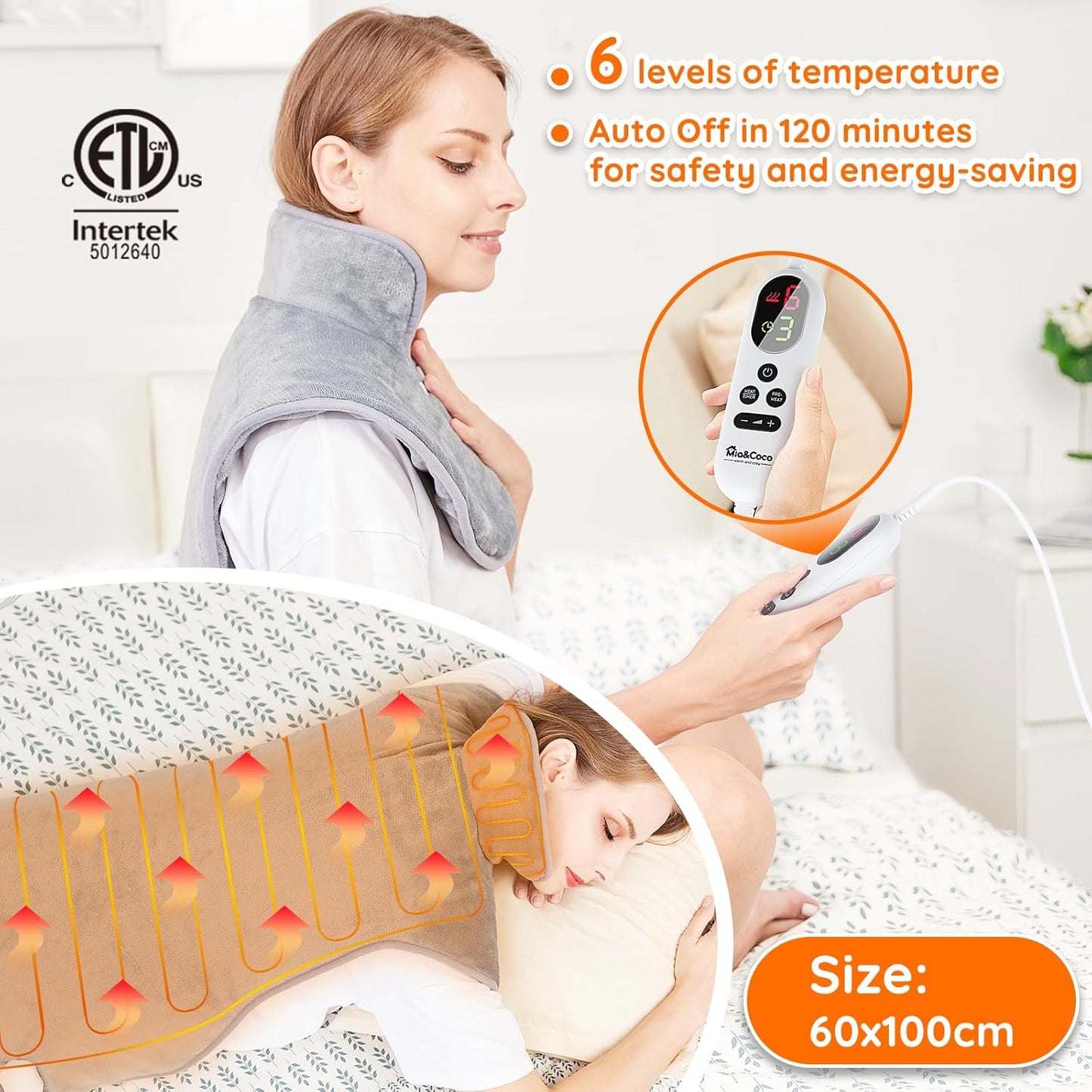 Mia&Coco XL Electric Heating Pad 60x100cm with 6 Heat Levels