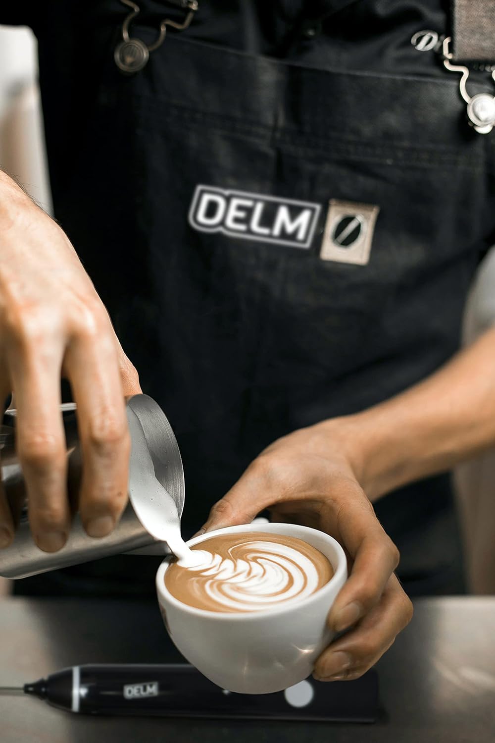 Delm Stainless Steel USB Electric Milk Frother Wand for Lattes & Cappuccinos