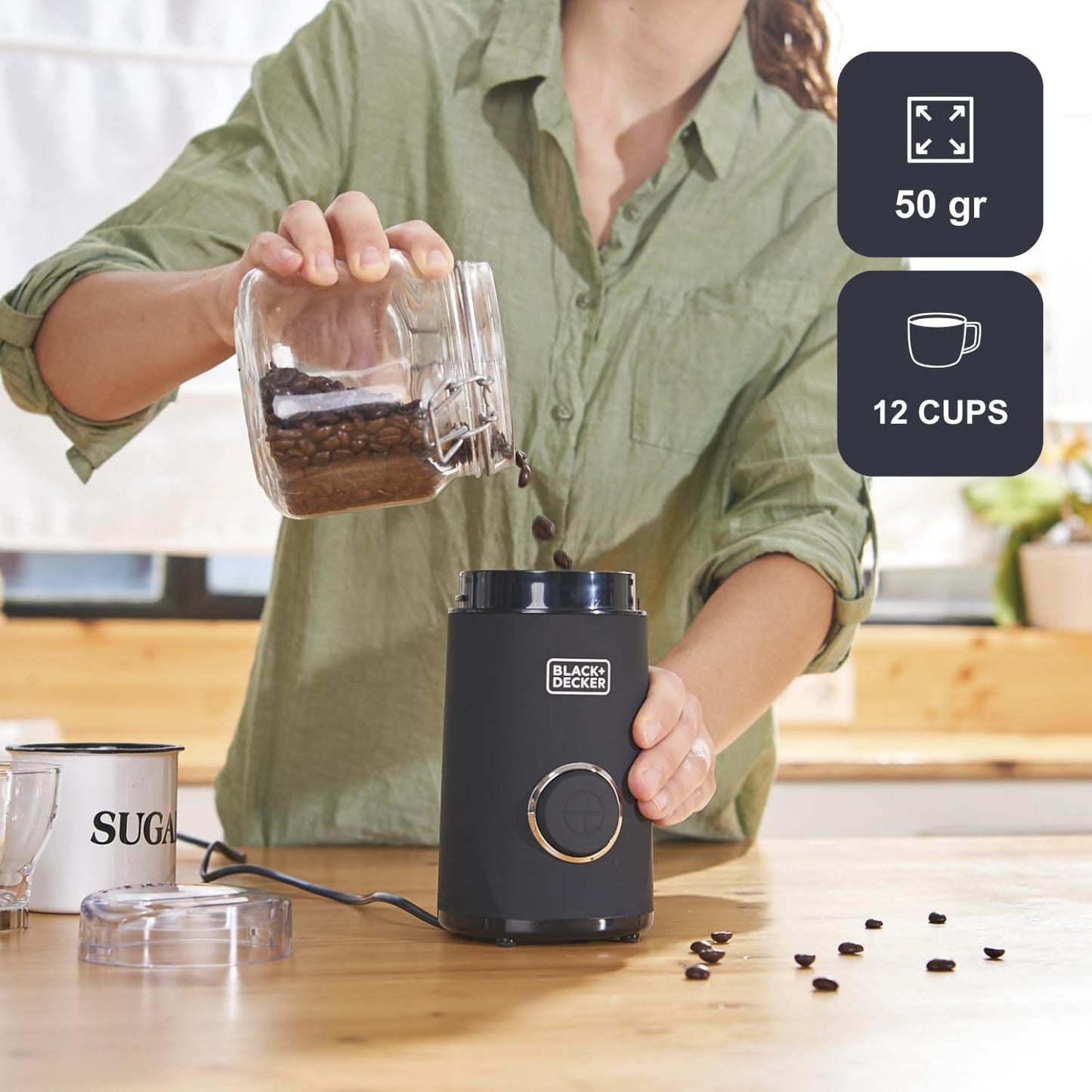 Black+Decker BXCG150E 150W Electric Coffee Grinder with Stainless Steel Blades