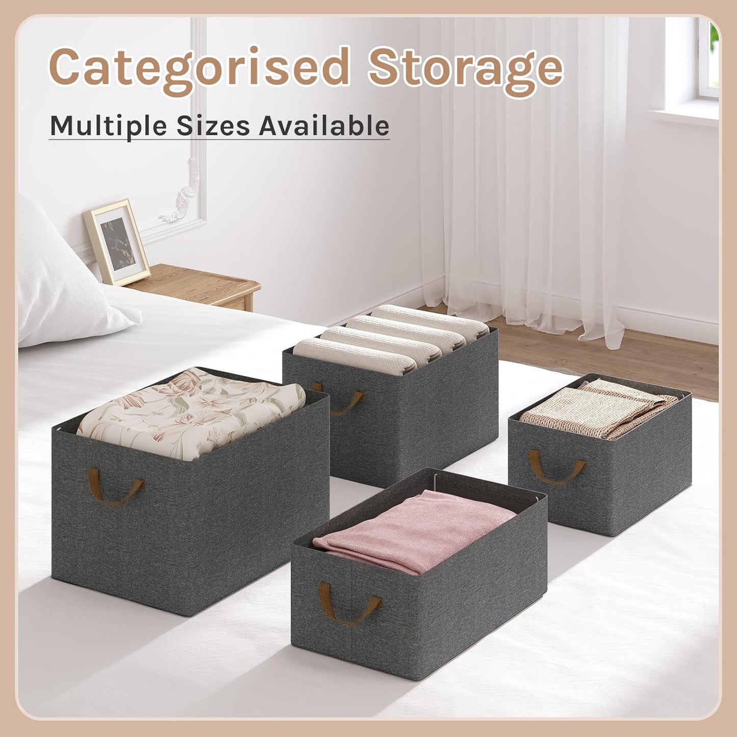 WOLTU Foldable Grey Storage Boxes Set of 3 – Stackable Fabric Organisers