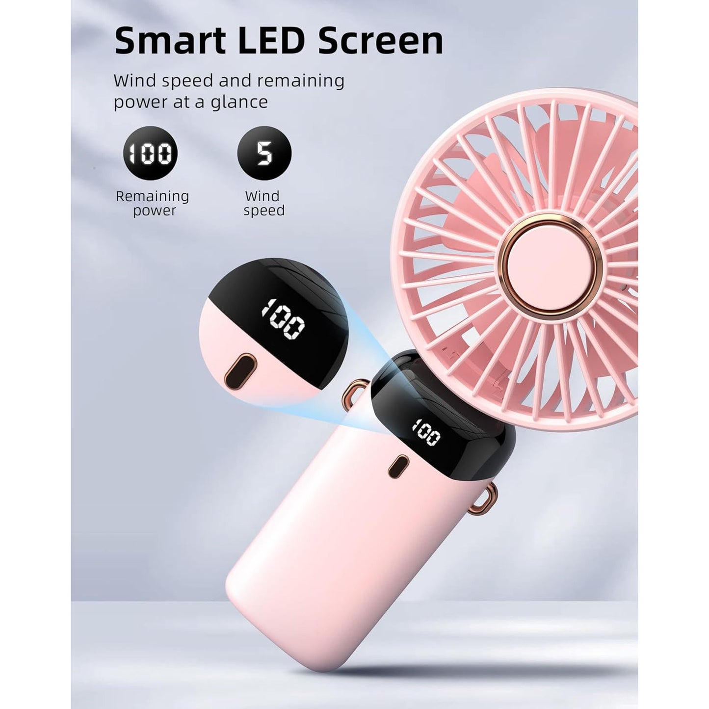 Koonie Portable Handheld Fan: 5-Speed Rechargeable Battery Operated Mini Desk Fan