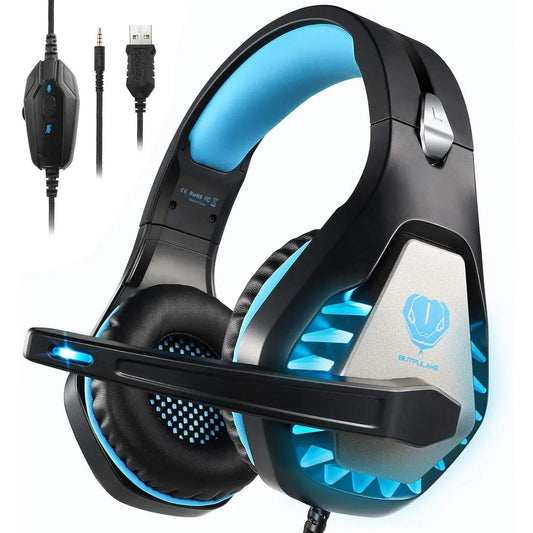 BUTFULAKE GH1 Gaming Headset Blue with 50mm Drivers, Noise Cancelling, LED Light, 3.5mm Cable - Gomix Brands Outlet