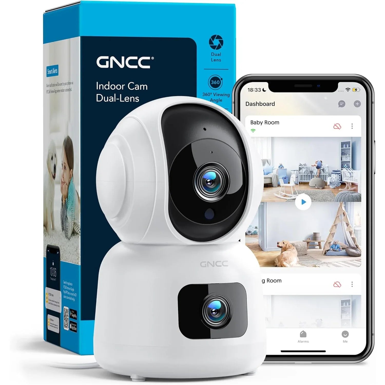 GNCC Dual-Lens Indoor Camera with 360° PTZ, Night Vision, Audio - Gomix Brands Outlet