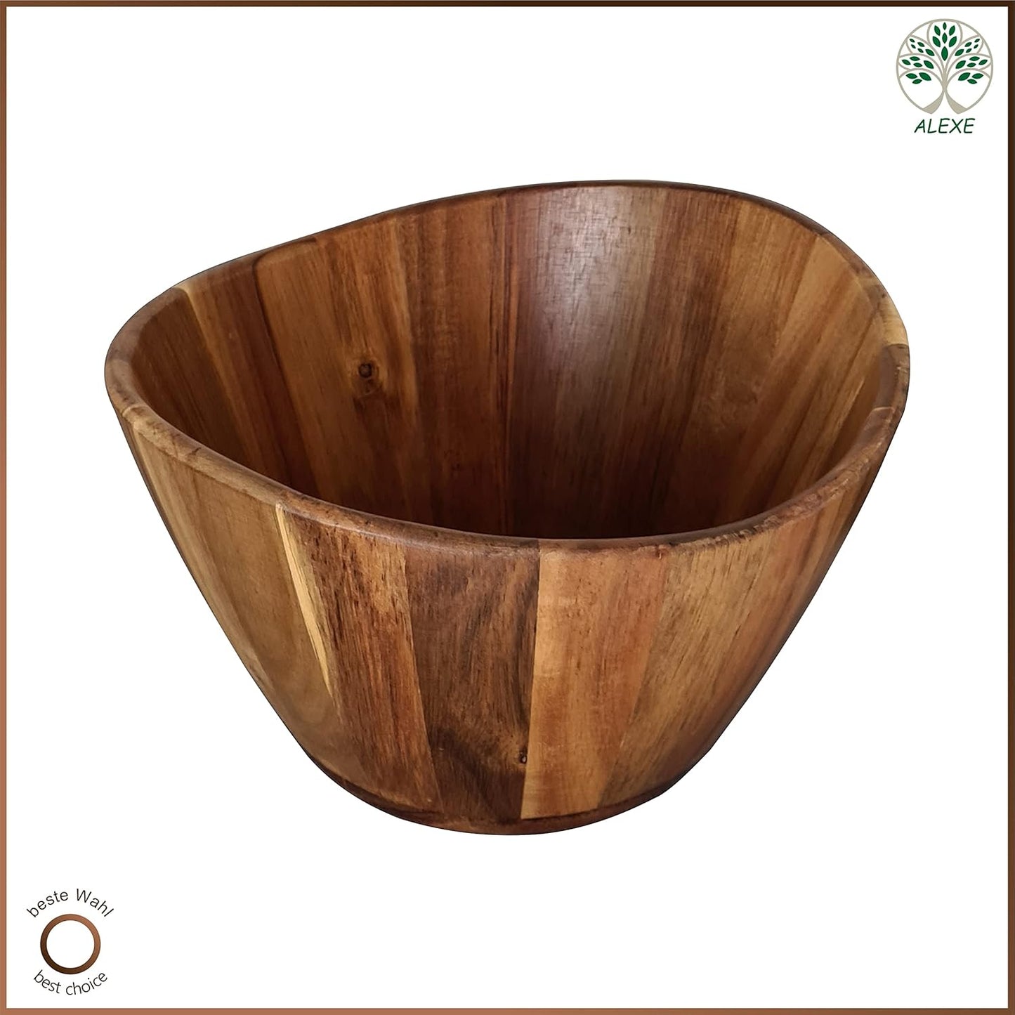 ALEXE® High Quality Acacia Wood Salad Bowl, Large Natural Serving Bowl 30 x 17.5 cm