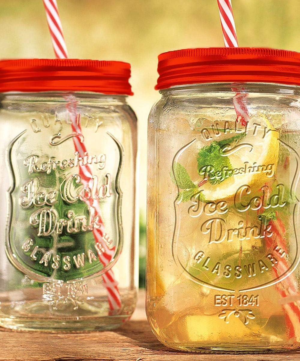 GulfDealz Vintage Red Mojito Mason Jar 500ml Ice Cold