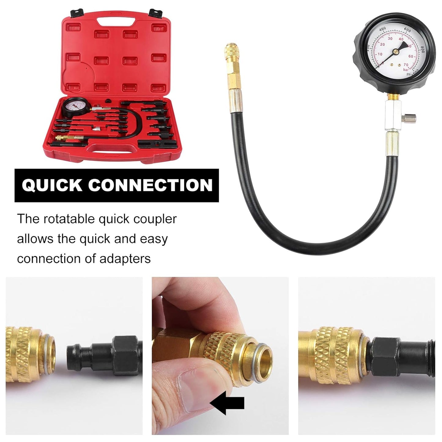 Professional Diesel Engine Compression Tester Kit - Accurate 0-1000 PSI Diagnostic Tool