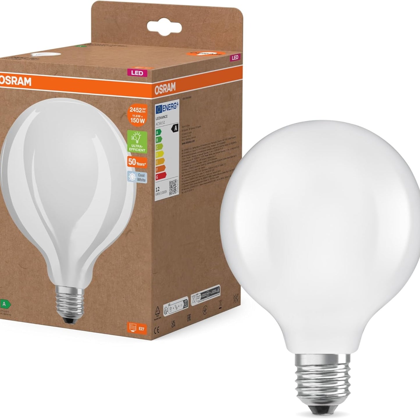 Osram Classic Globe LED Filament Bulb 7.2W Cool White