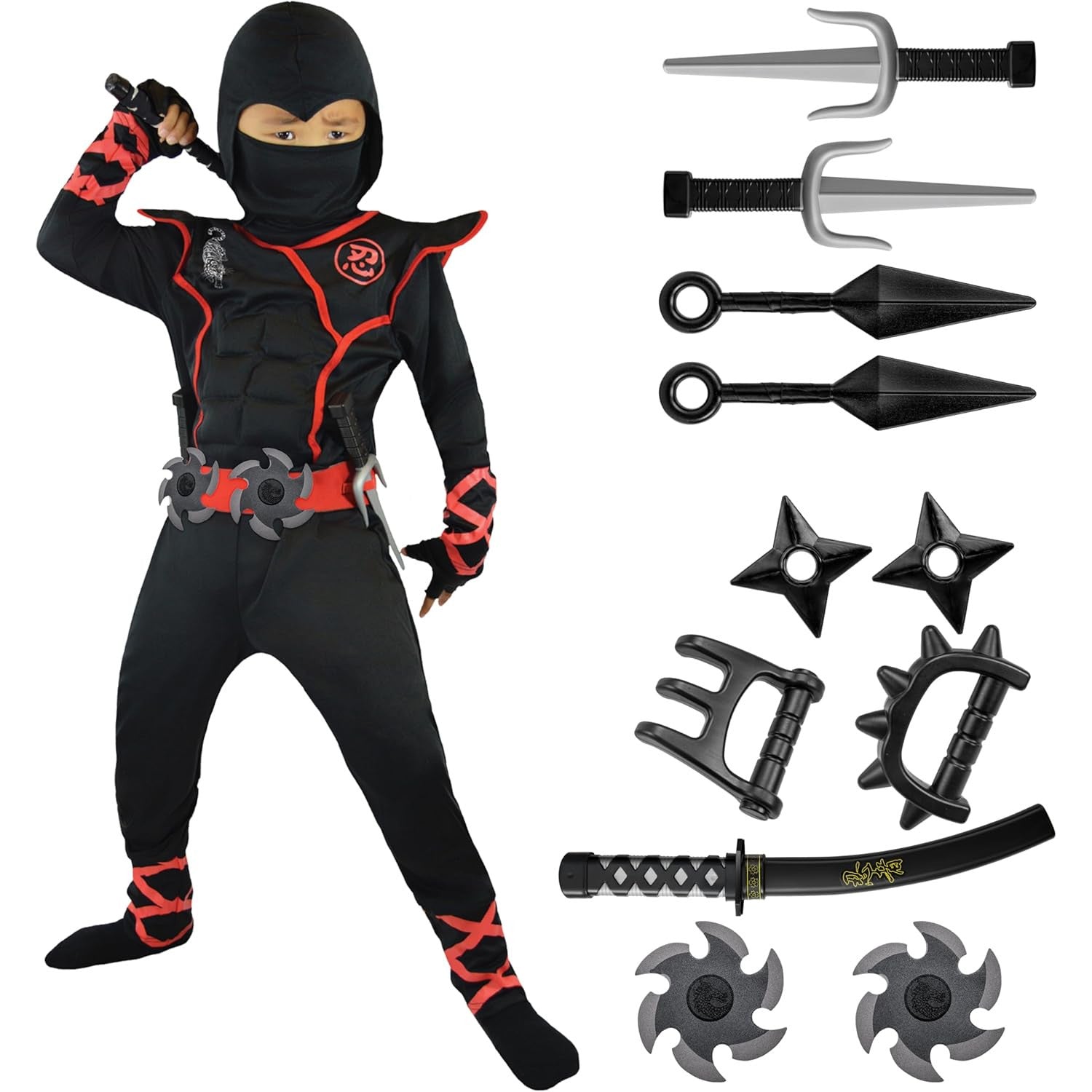 Spooktacular Creations Boys Ninja Costume Medium with Daggers and Stars