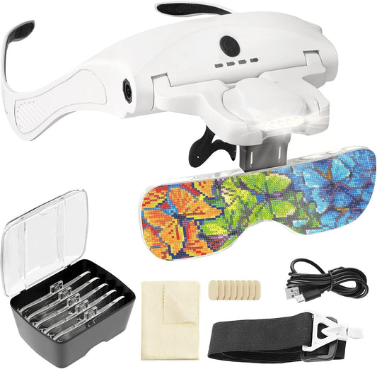 ARTDOT AD-OT-HMGL Rechargeable Headband Magnifier with 4 LED