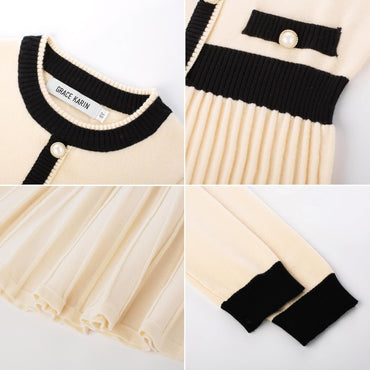 Grace Karin Girls Knit Sweater Dress with Contrasting Trim