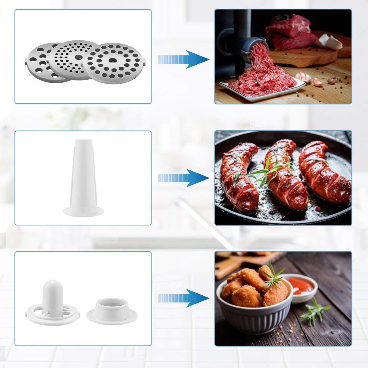 Meykey 2000W 3-in-1 Electric Meat Grinder with Stainless Steel Attachments