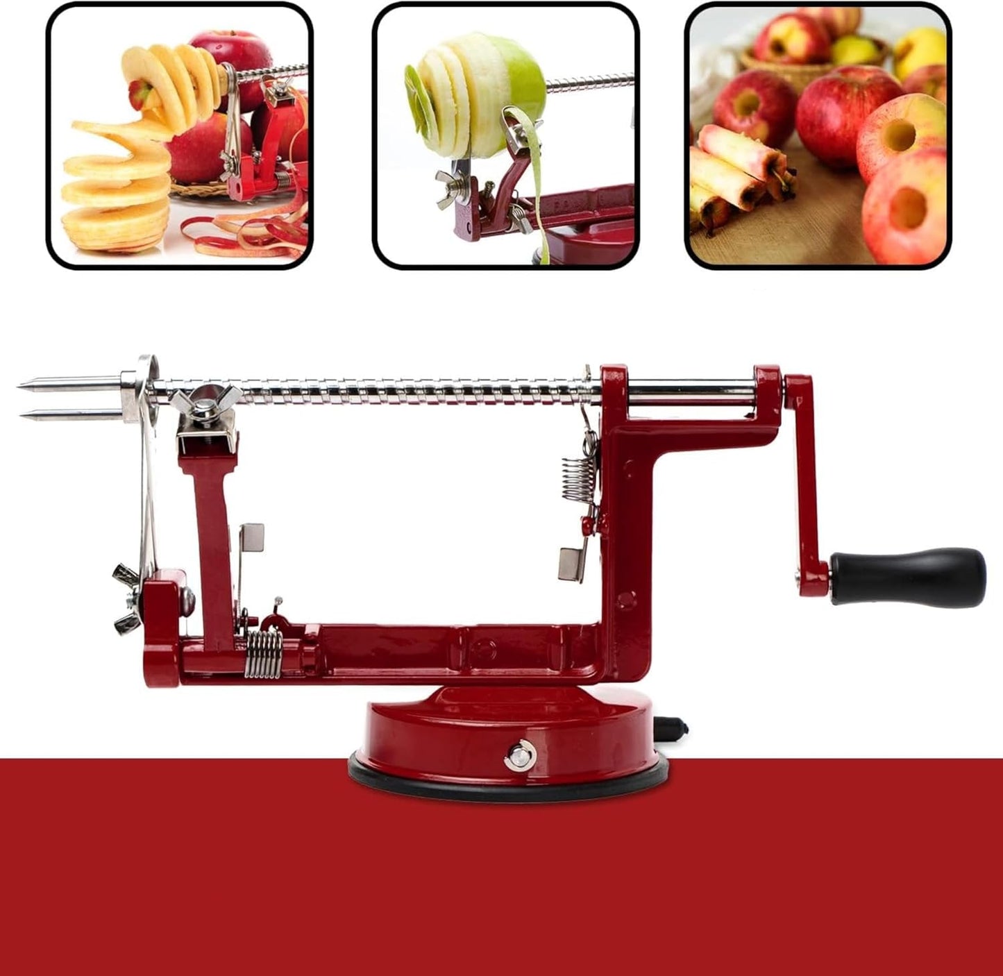Baumalu Wine Red Metal Apple Peeler with Suction Cup