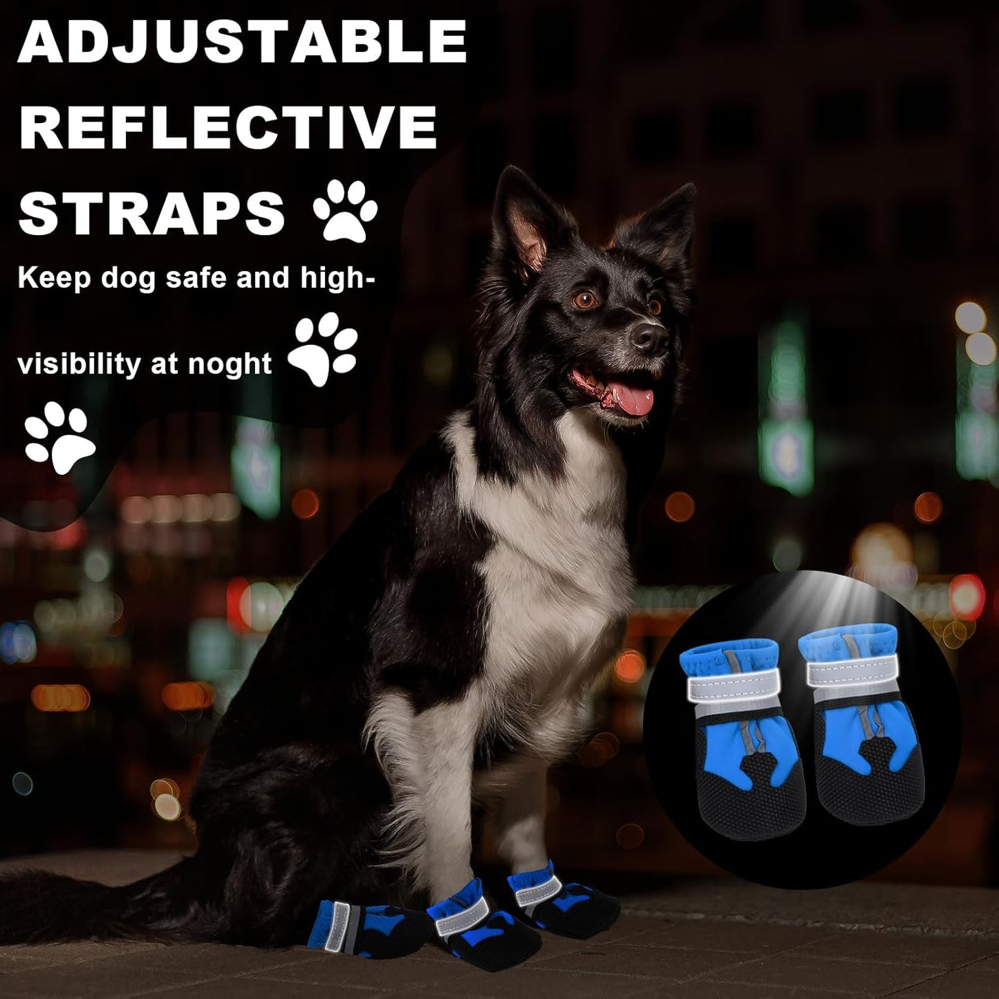 QKURT Waterproof Dog Boots with Reflective Straps for All Sizes
