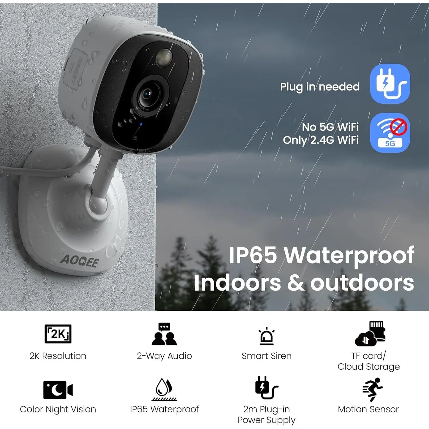 AOQEE 2K Color Night Vision Security Camera 2‑Pack Indoor Outdoor - Gomix Brands Outlet