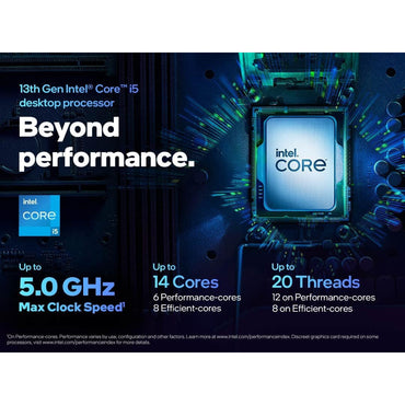 Intel® Core™ i5-13400F Desktop Processor 10 cores (6 P-cores + 4 E-cores) 20MB Cache, up to 4.6 GHz