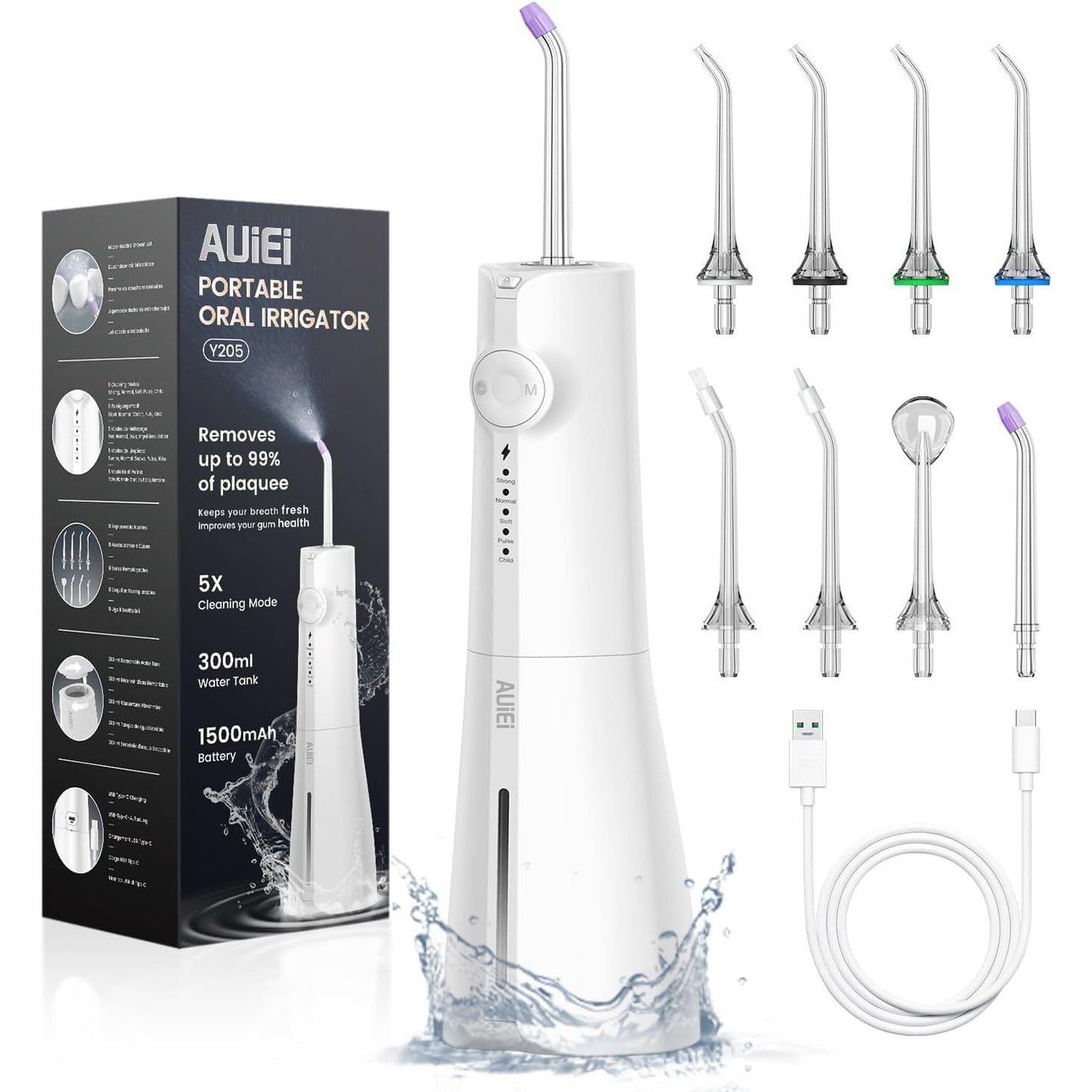 AUIEI Portable Water Flosser 5 Modes 300ml USB Charge