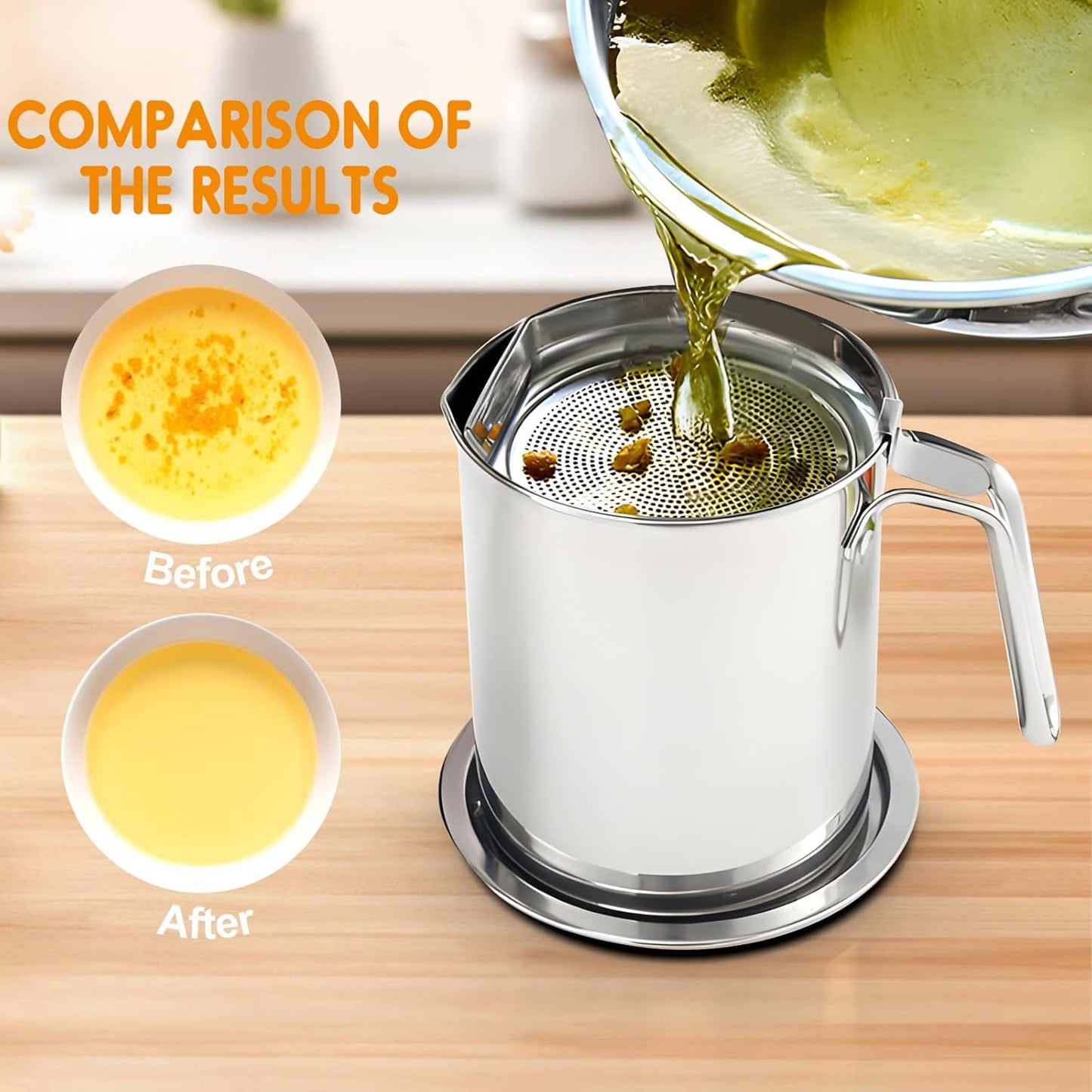 Chihee 2L Stainless Steel Oil Strainer Pot with Fine Mesh and Non‑Slip Base