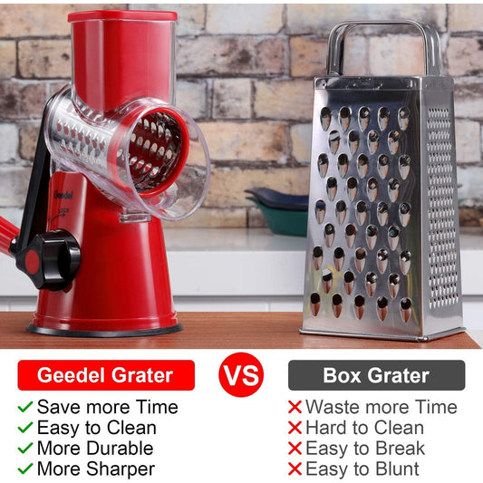 Geedel Rotary Cheese Grater & Vegetable Slicer with 3 Blades