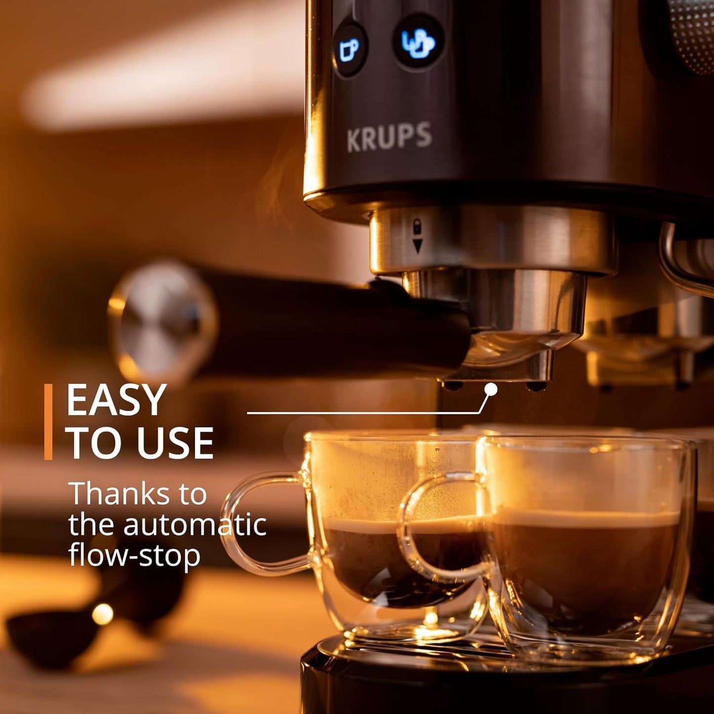 Krups Virtuoso Pump Espresso Machine with Auto Flow‑Stop, Black