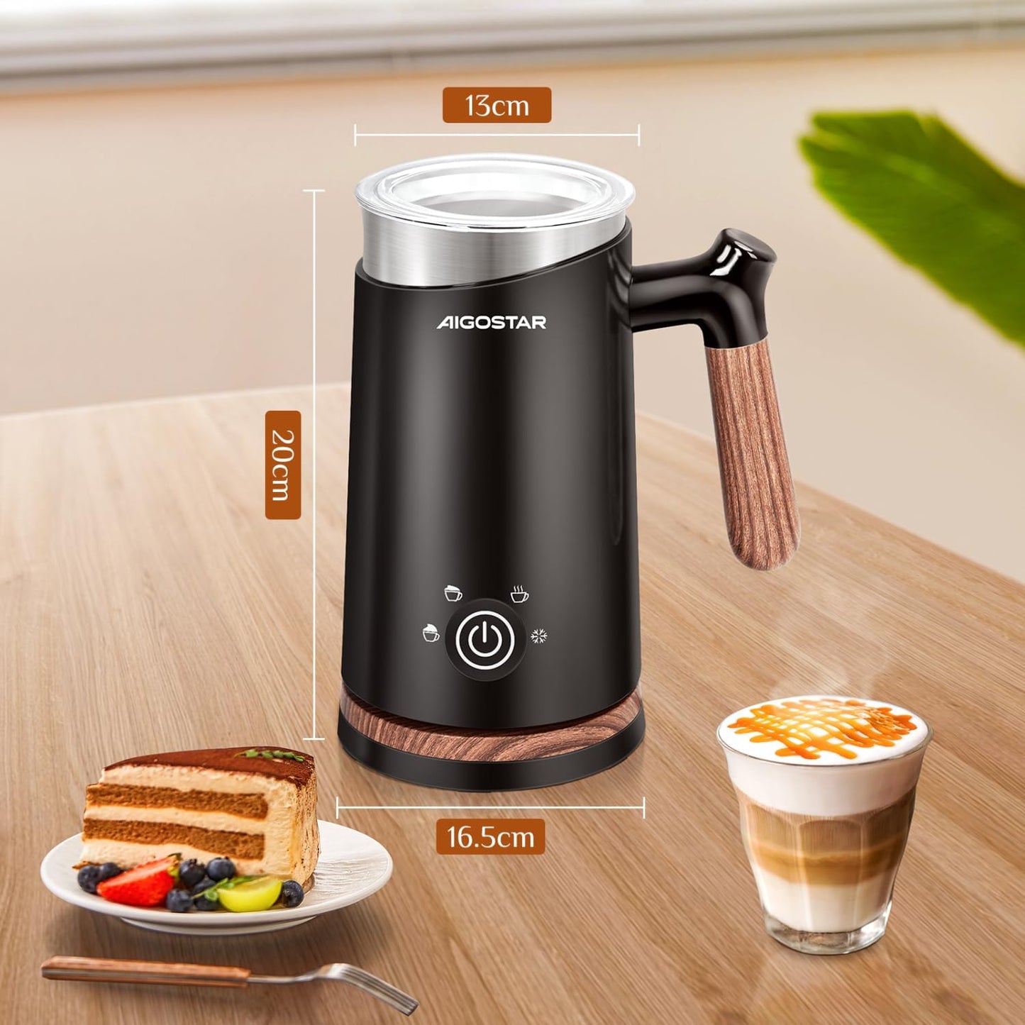 Aigostar Automatic Milk Frother and Warmer, Electric Steamer for Creamy Coffee