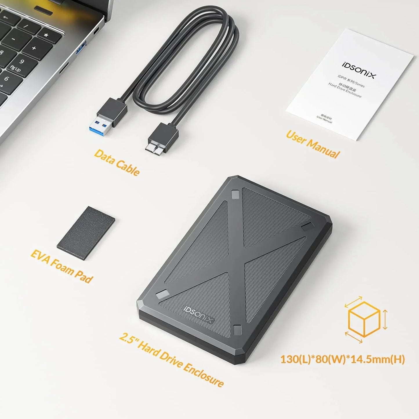 iDsonix 2.5-inch USB 3.0 Hard Drive Enclosure - Black, Tool-Free - Gomix Brands Outlet