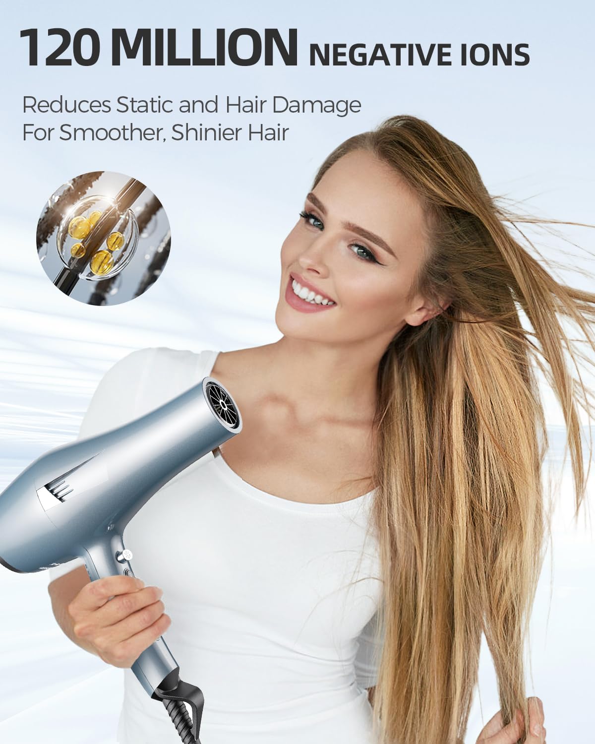 Ionic Hair Dryer with Diffuser & Comb Attachments, 2 Speed Professional
