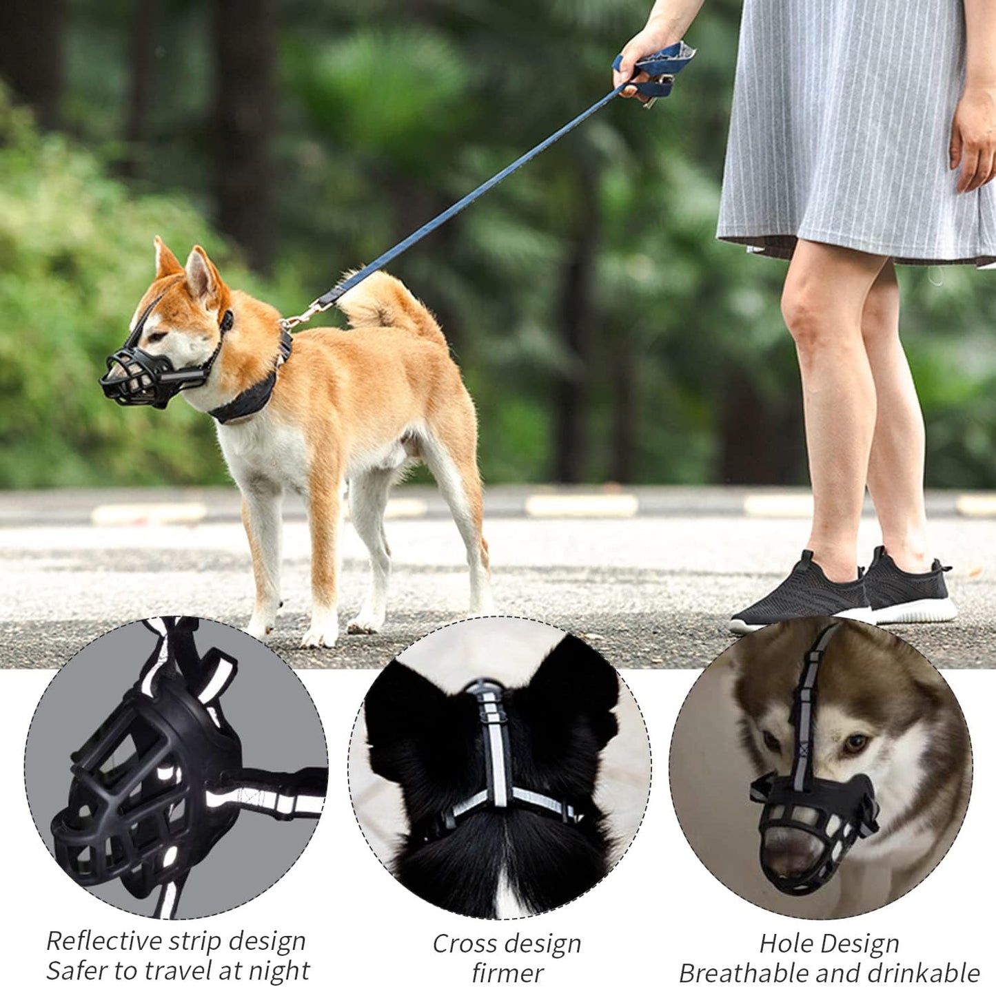Soft Silicone Basket Dog Muzzle - Prevents Biting, Barking, Chewing