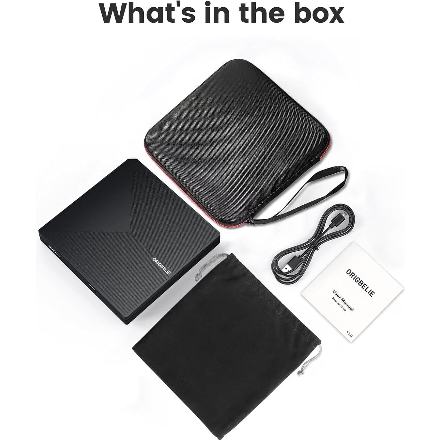 ORIGBELIE Portable USB 3.0 External CD/DVD Burner with RGB