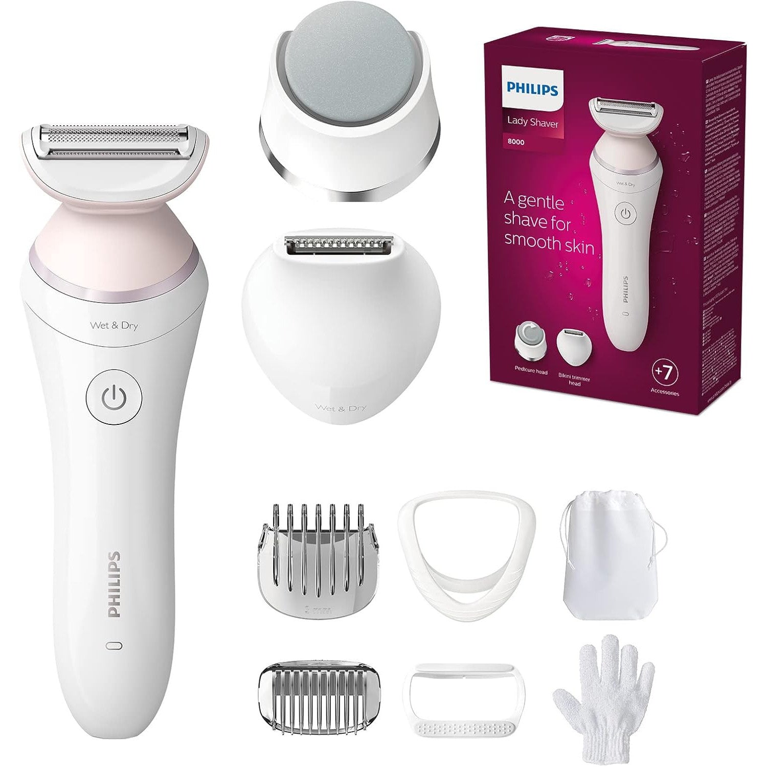 Philips 8000 Series Lady Shaver with Pedicure and Glove Accessories BRL176/00 - Gomix Brands Outlet