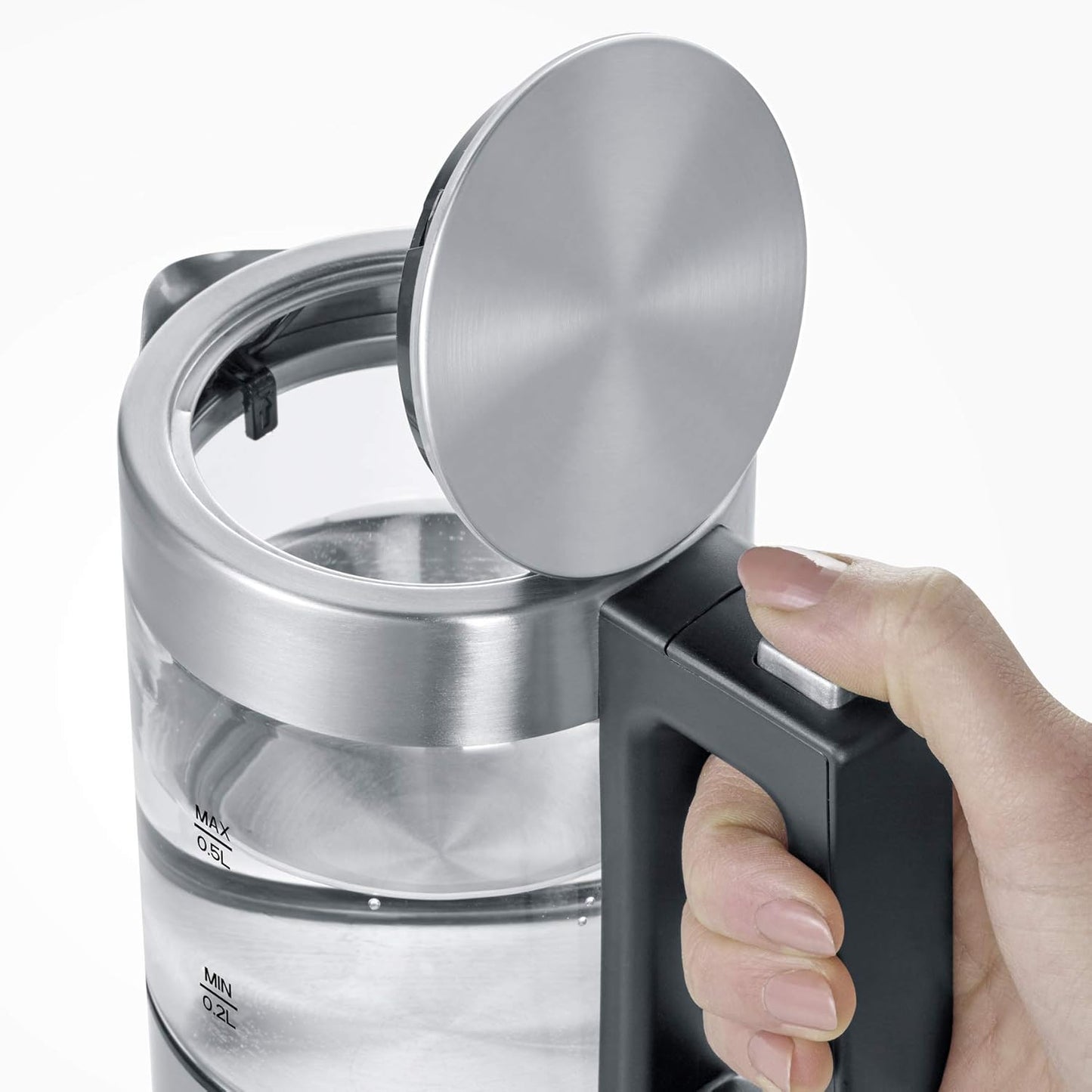 SEVERIN Mini Glass Kettle 0.5L Stainless Steel Black Compact
