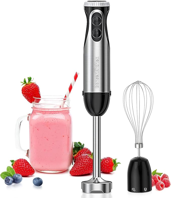 Bonsenkitchen 1000W 2-in-1 Hand Blender with Whisk Stainless Steel